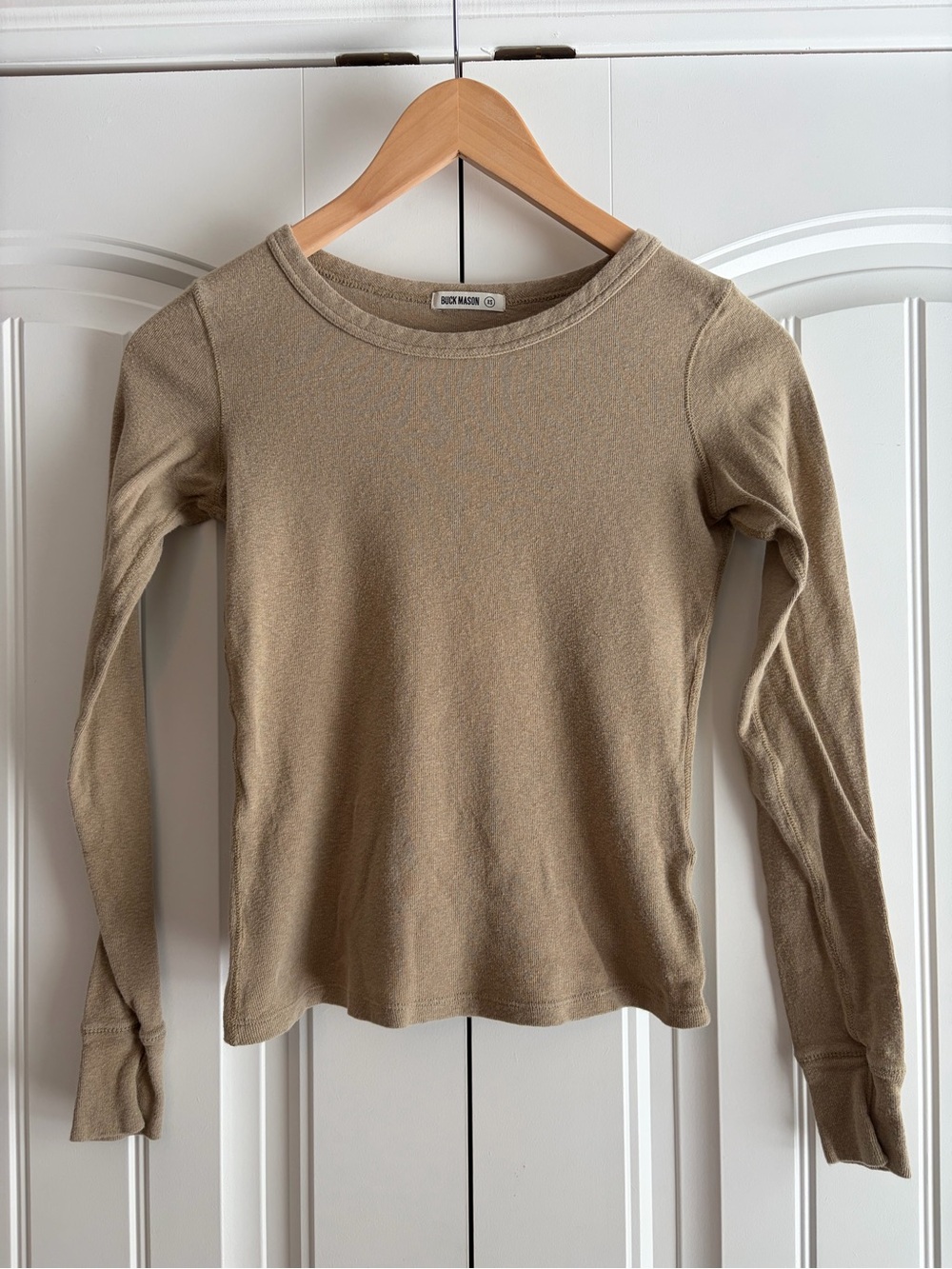 Buck Mason Surplus Rib Long Sleeve Crew Neck T Shirt Beige Women's Size XS